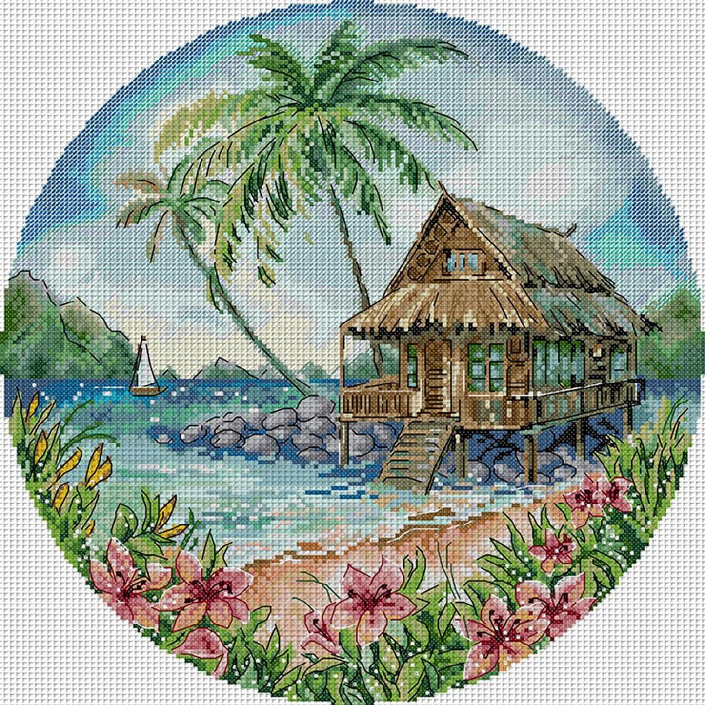 Island - Partial 14CT Stamped Cross Stitch 37x37CM - Joy Sunday Backstitch