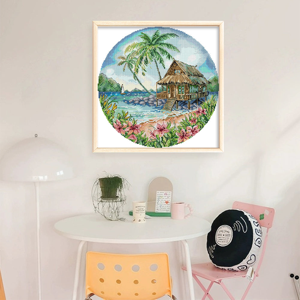 Island - Partial 14CT Stamped Cross Stitch 37x37CM - Joy Sunday Backstitch
