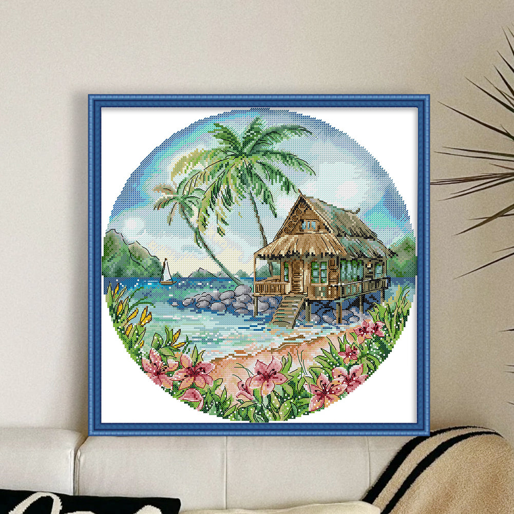 Island - Partial 14CT Stamped Cross Stitch 37x37CM - Joy Sunday Backstitch