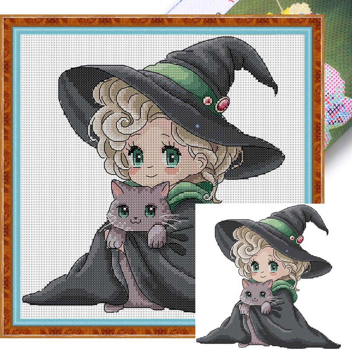 Little Witch And Cat - Partial 14CT Stamped Cross Stitch 29x29CM - Joy Sunday Backstitch