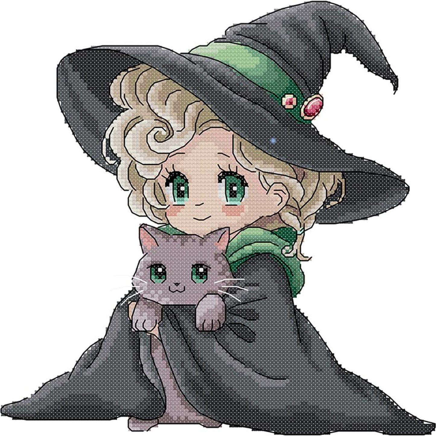 Little Witch And Cat - Partial 14CT Stamped Cross Stitch 29x29CM - Joy Sunday Backstitch