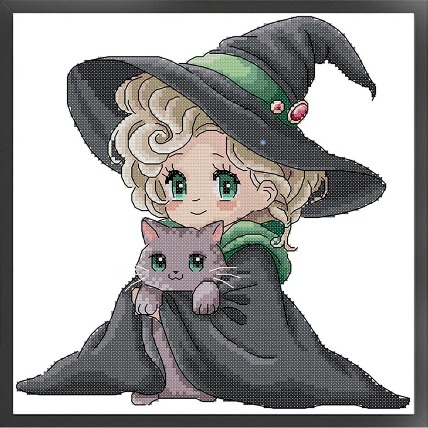 Little Witch And Cat - Partial 14CT Stamped Cross Stitch 29x29CM - Joy Sunday Backstitch