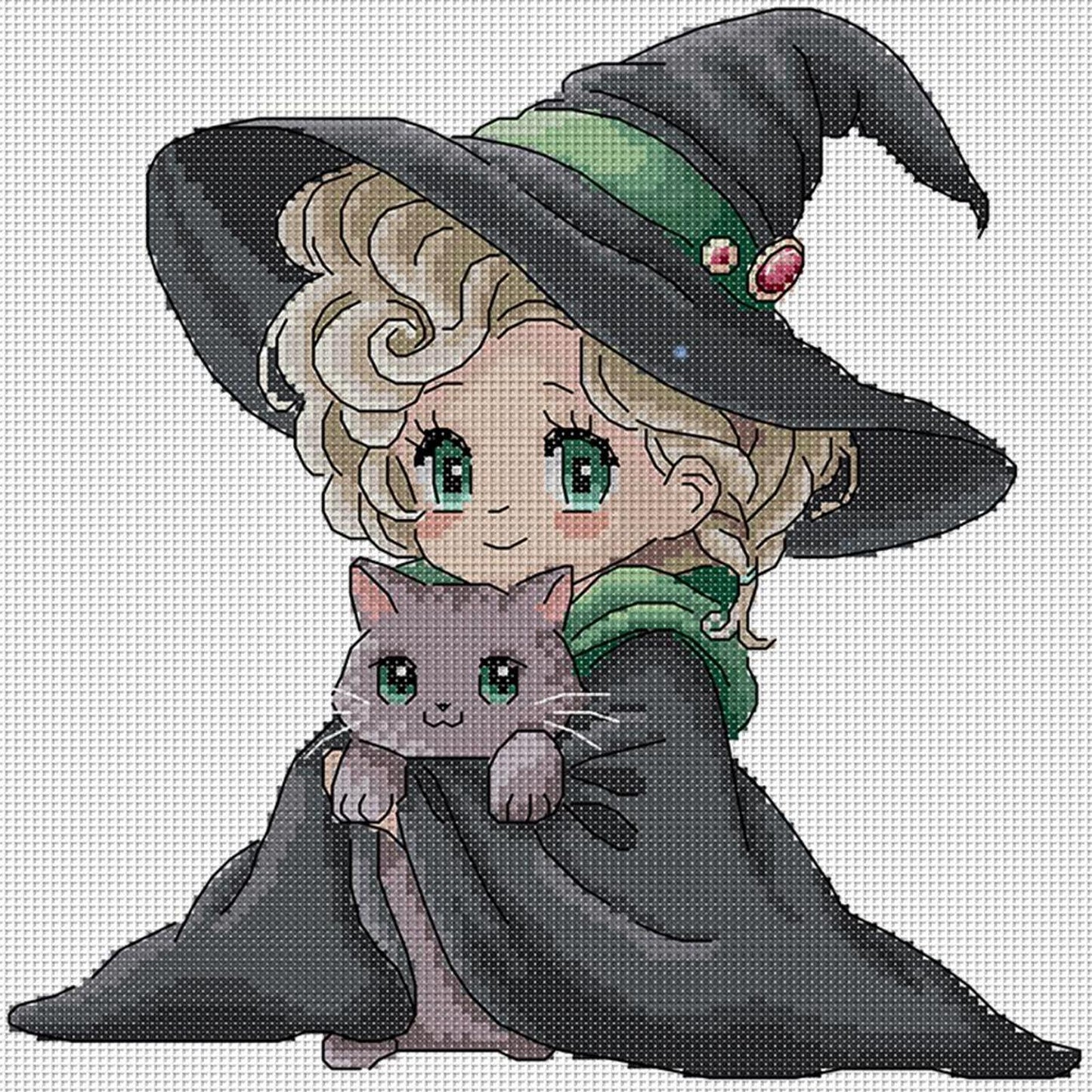 Little Witch And Cat - Partial 14CT Stamped Cross Stitch 29x29CM - Joy Sunday Backstitch