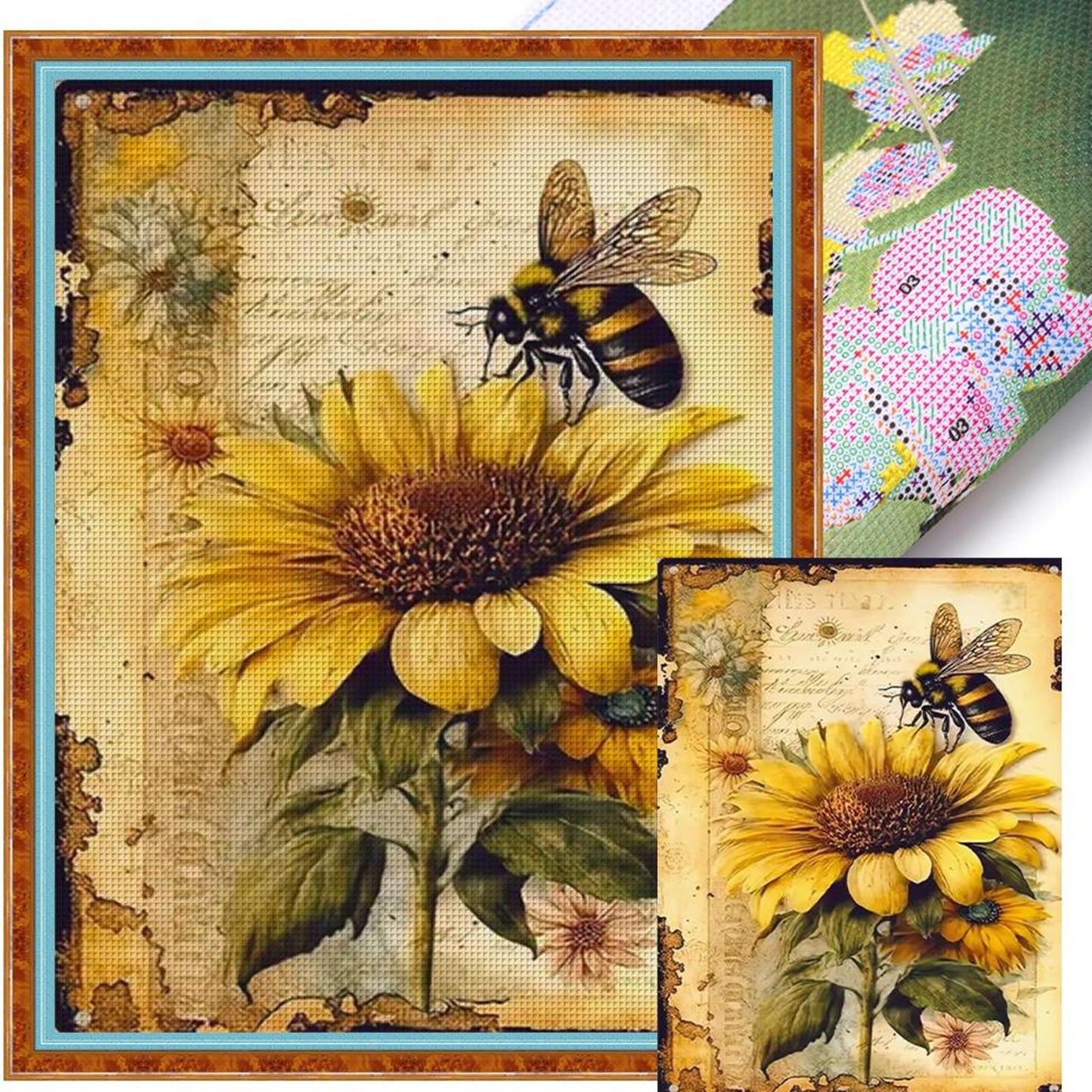 Sunflower And Bee - Full 11CT Stamped Cross Stitch 40x55CM - Diy