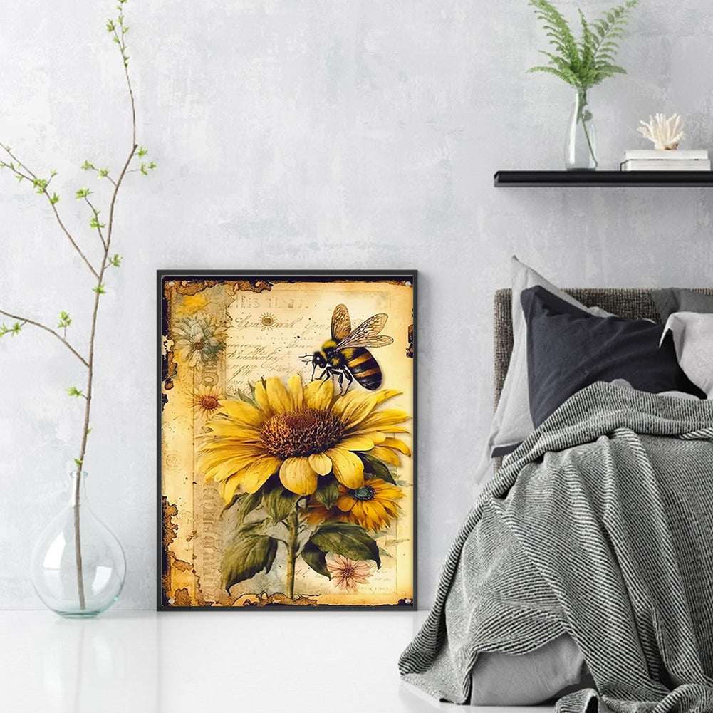 Sunflower And Bee - Full 11CT Stamped Cross Stitch 40x55CM - Diy
