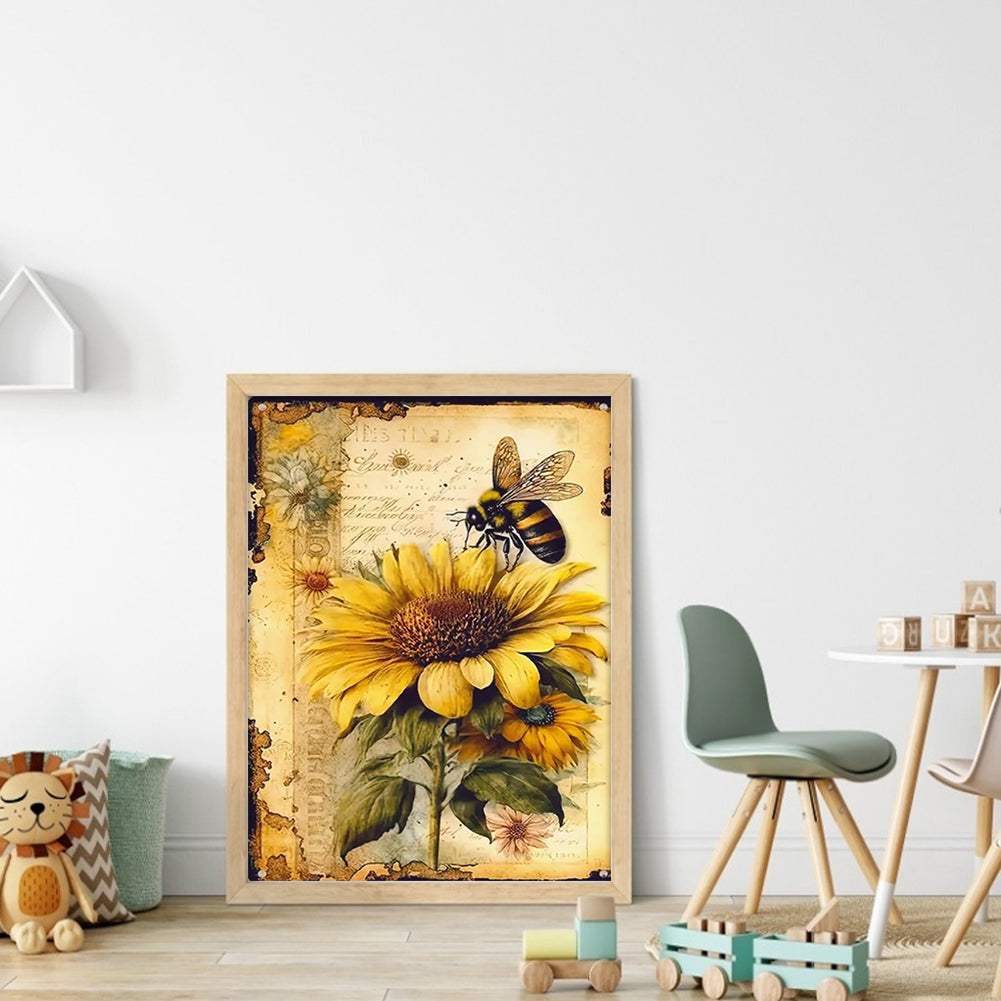 Sunflower And Bee - Full 11CT Stamped Cross Stitch 40x55CM - Diy