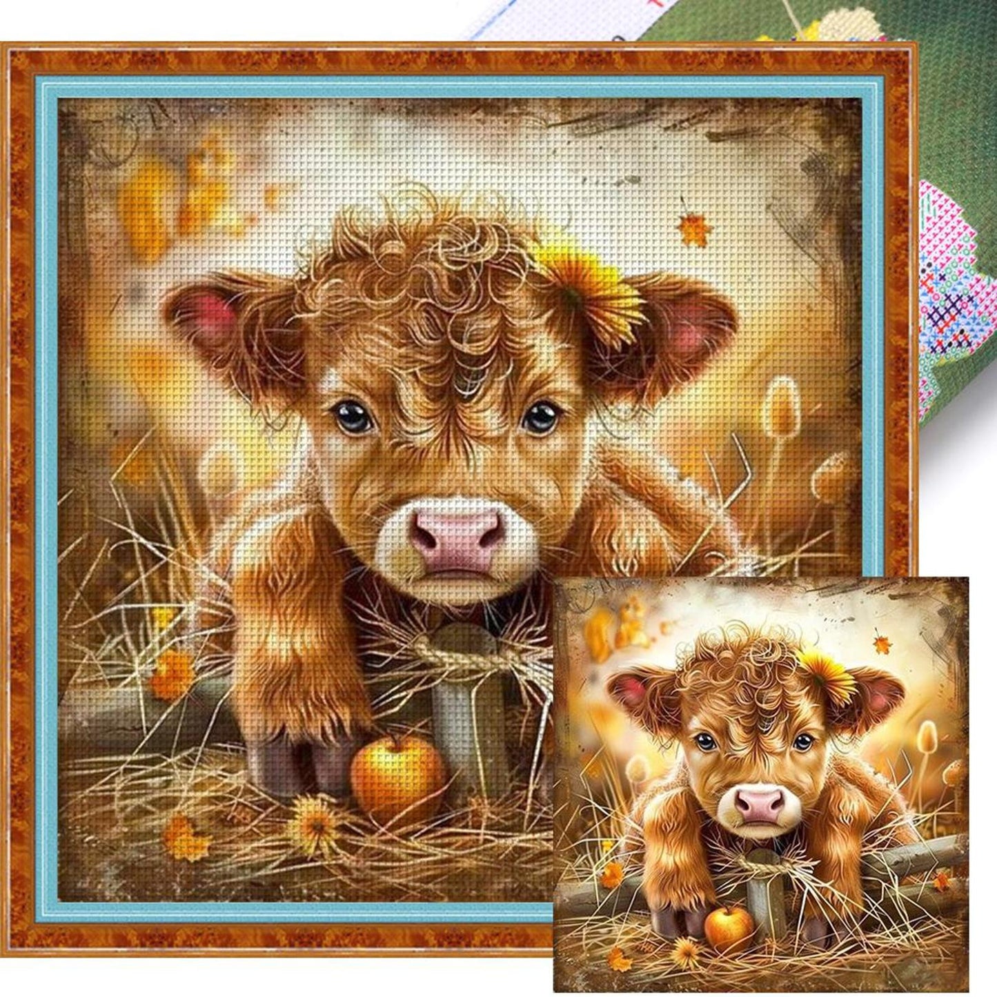 Highland Cow - Full 11CT Stamped Cross Stitch 40x40CM - Huacan