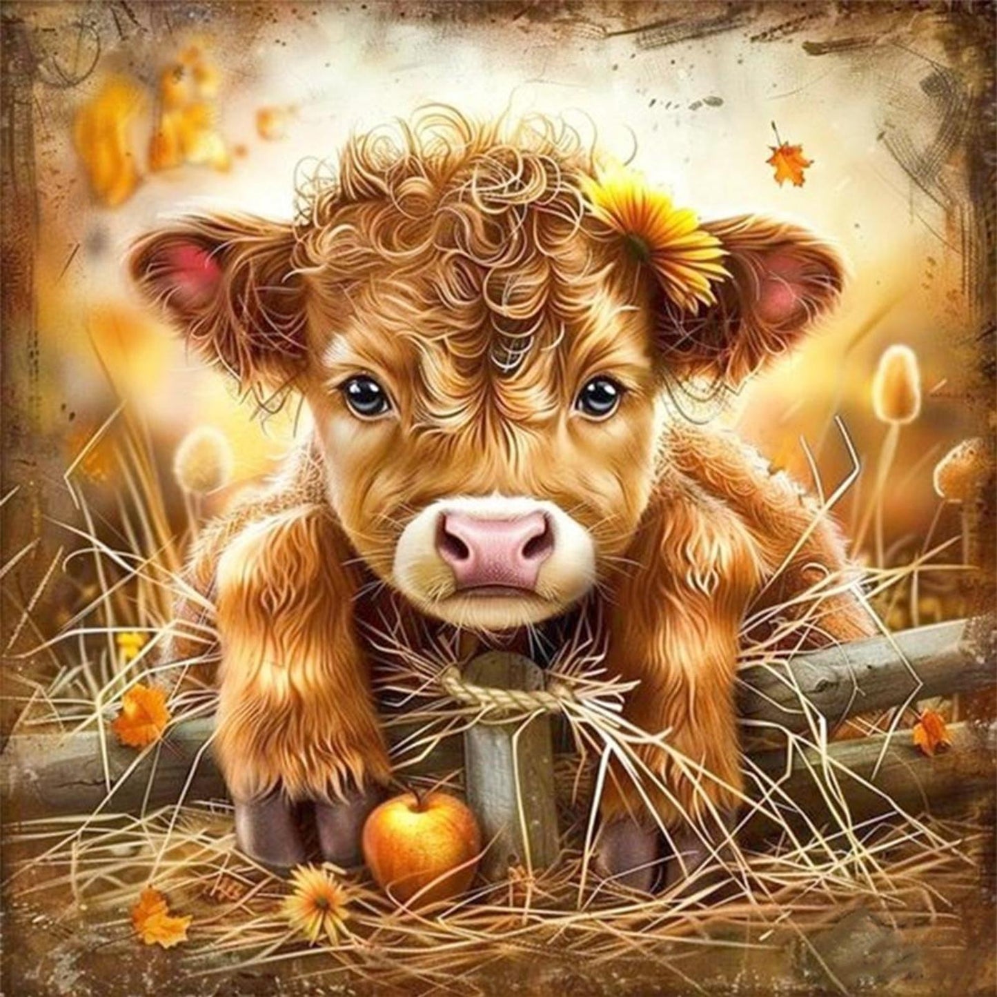 Highland Cow - Full 11CT Stamped Cross Stitch 40x40CM - Huacan