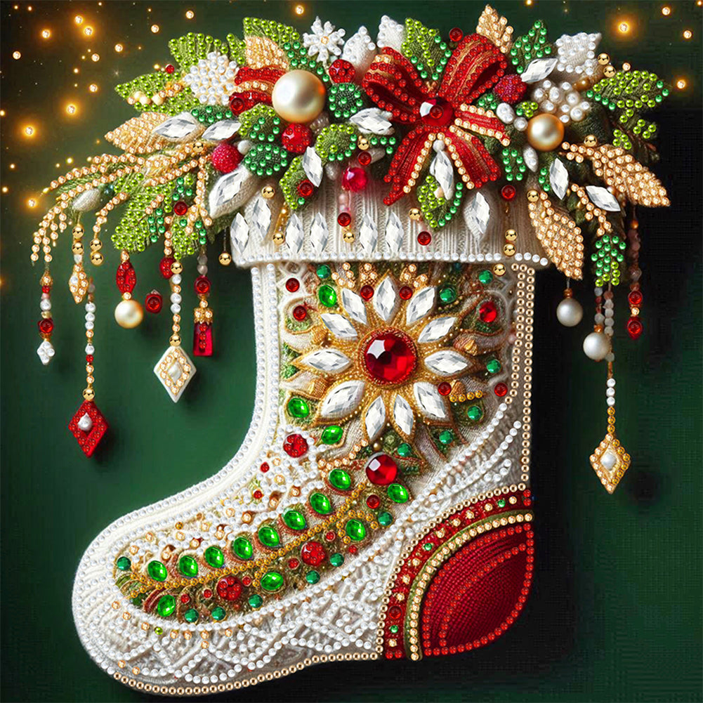 Christmas Stocking With Flowers 30*30CM(Canvas) Partial Special Shaped Drill Diamond Painting