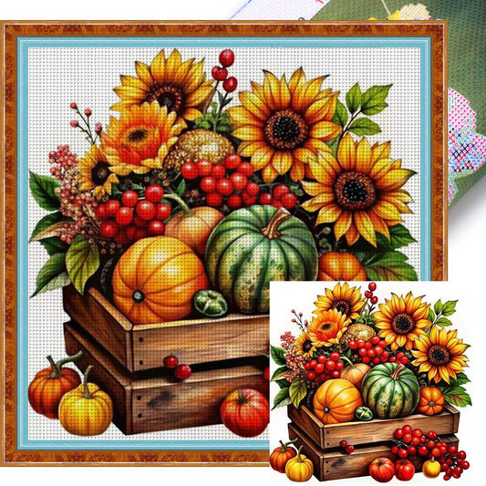 Sunflower & Fruit Box - Full 11CT Stamped Cross Stitch 40x40CM - Yishu
