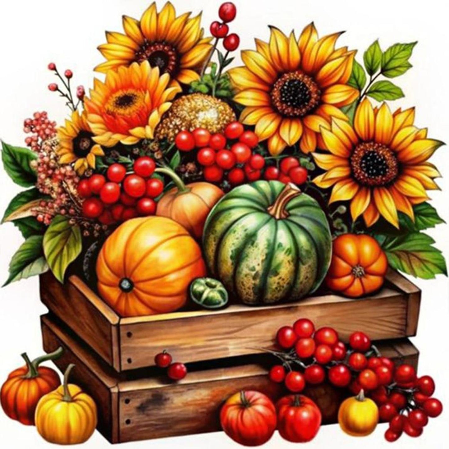 Sunflower & Fruit Box - Full 11CT Stamped Cross Stitch 40x40CM - Yishu
