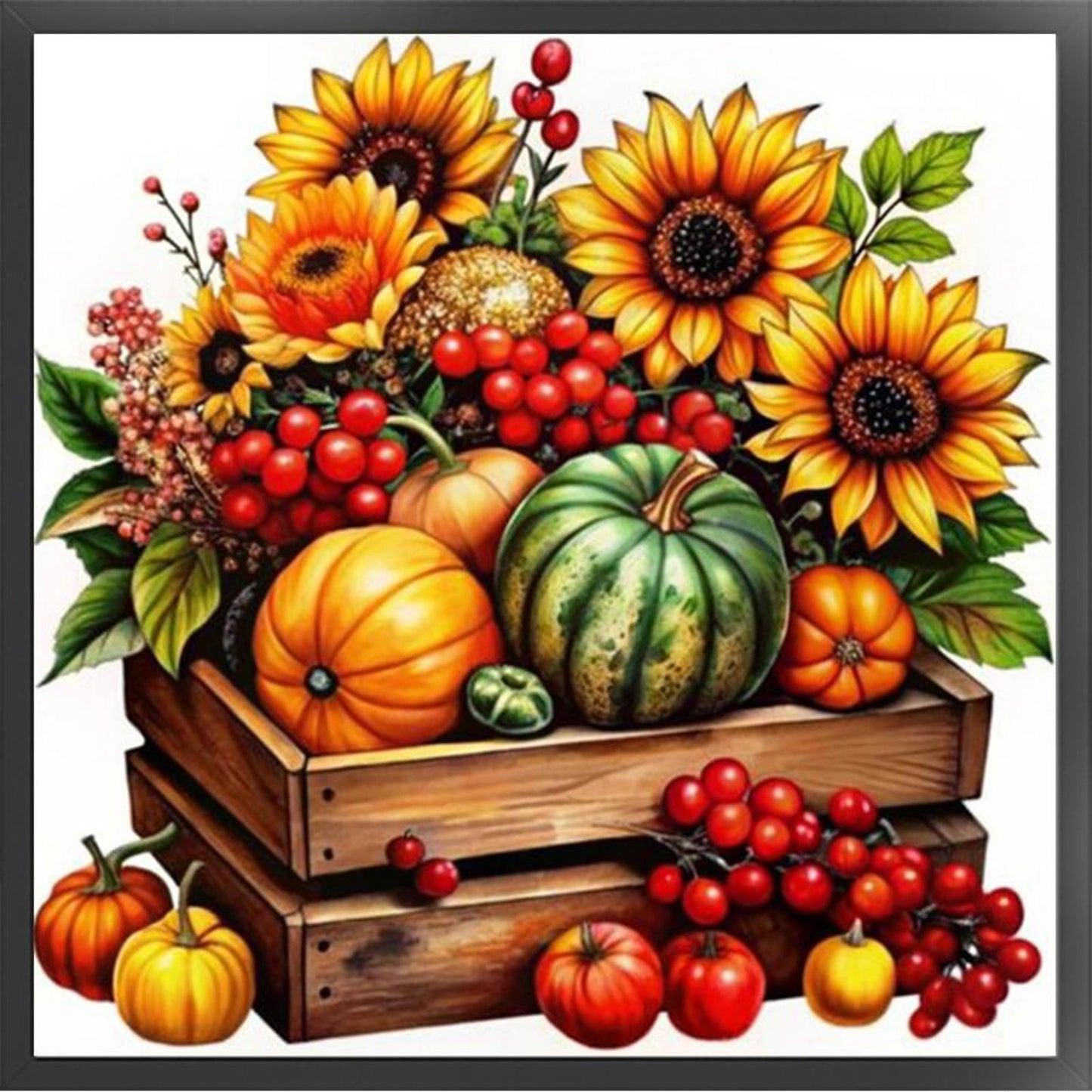Sunflower & Fruit Box - Full 11CT Stamped Cross Stitch 40x40CM - Yishu
