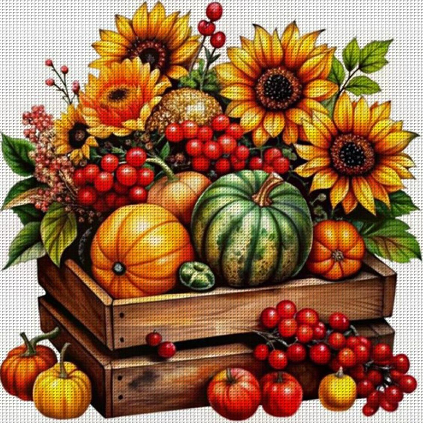 Sunflower & Fruit Box - Full 11CT Stamped Cross Stitch 40x40CM - Yishu