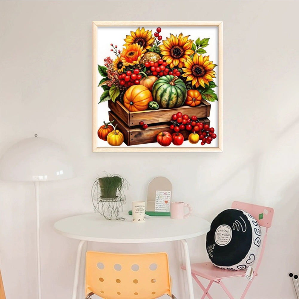 Sunflower & Fruit Box - Full 11CT Stamped Cross Stitch 40x40CM - Yishu