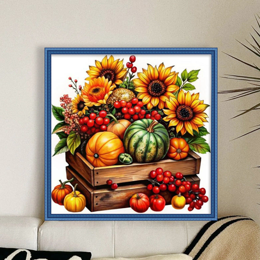 Sunflower & Fruit Box - Full 11CT Stamped Cross Stitch 40x40CM - Yishu