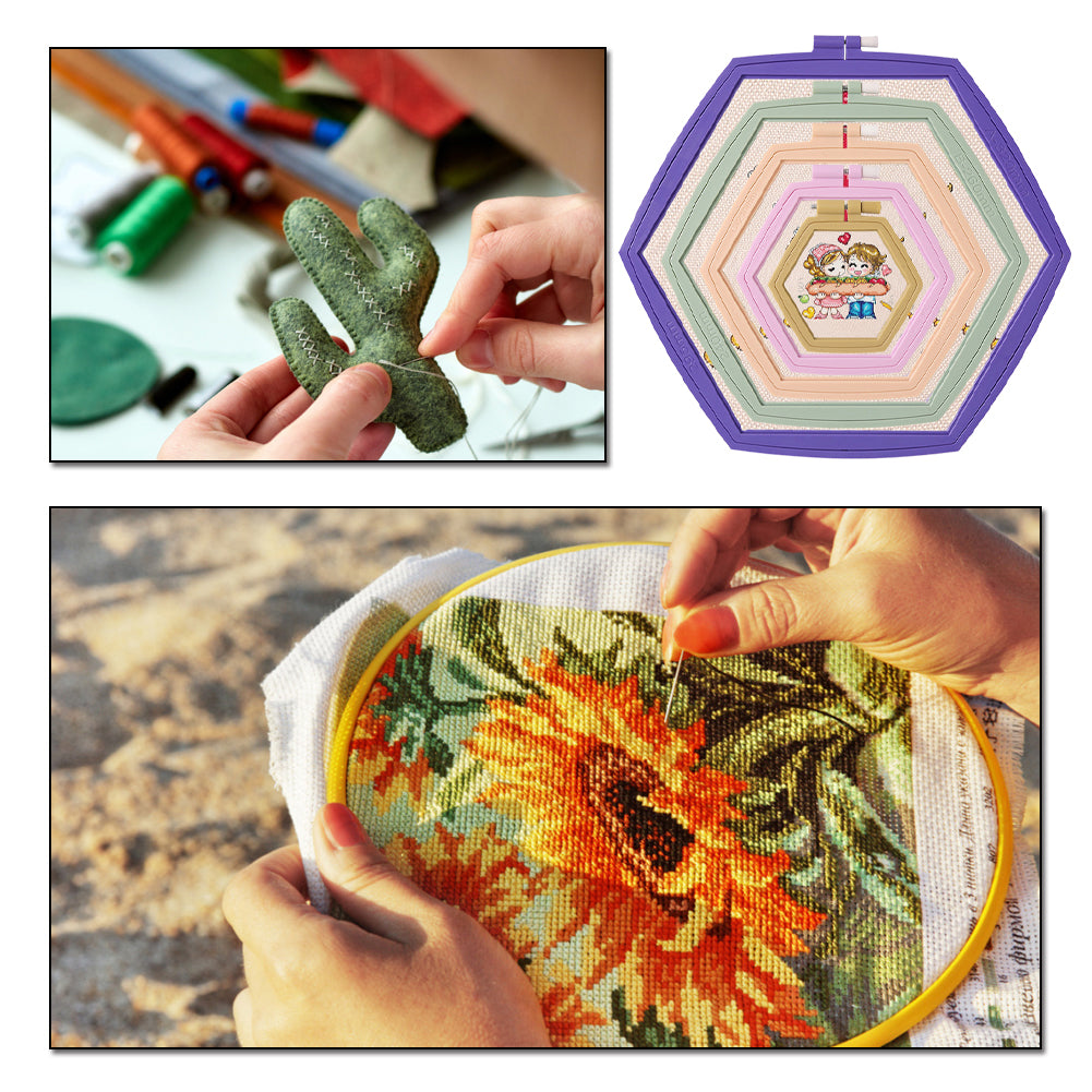 Hexagon Embroidery Hoops Cross Stitch Hoop for Quilting Stitching (5PCS)