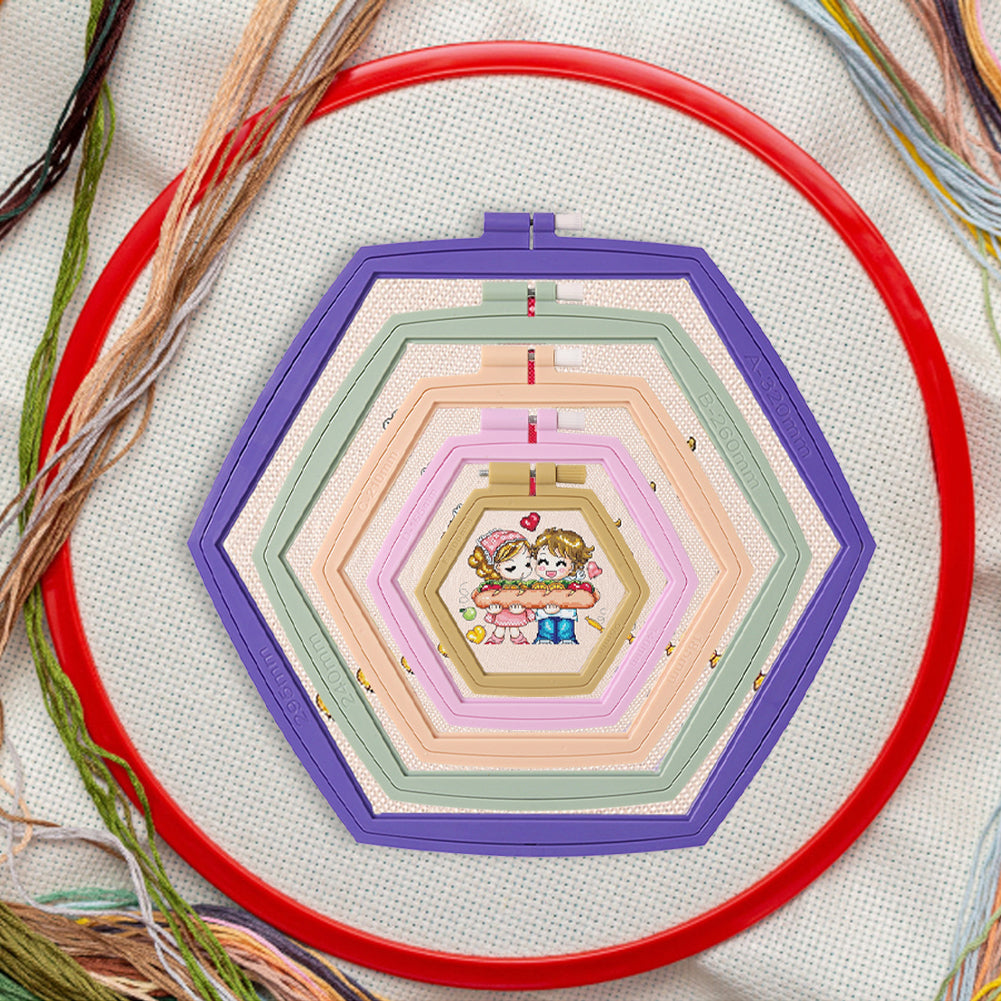 Hexagon Embroidery Hoops Cross Stitch Hoop for Quilting Stitching (5PCS)