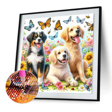 Load image into Gallery viewer, Butterfly Bouquet With Three Dogs 30*30CM(Canvas) Full Round Drill Diamond Painting
