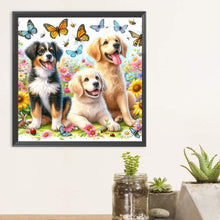 Load image into Gallery viewer, Butterfly Bouquet With Three Dogs 30*30CM(Canvas) Full Round Drill Diamond Painting
