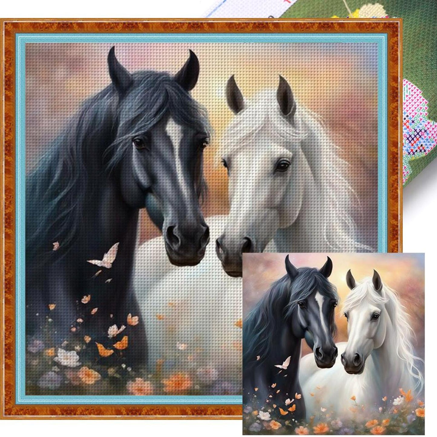 Two Horses - Full 11CT Stamped Cross Stitch 45x45CM - Band