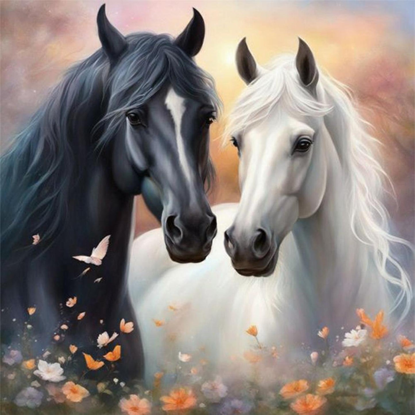 Two Horses - Full 11CT Stamped Cross Stitch 45x45CM - Band
