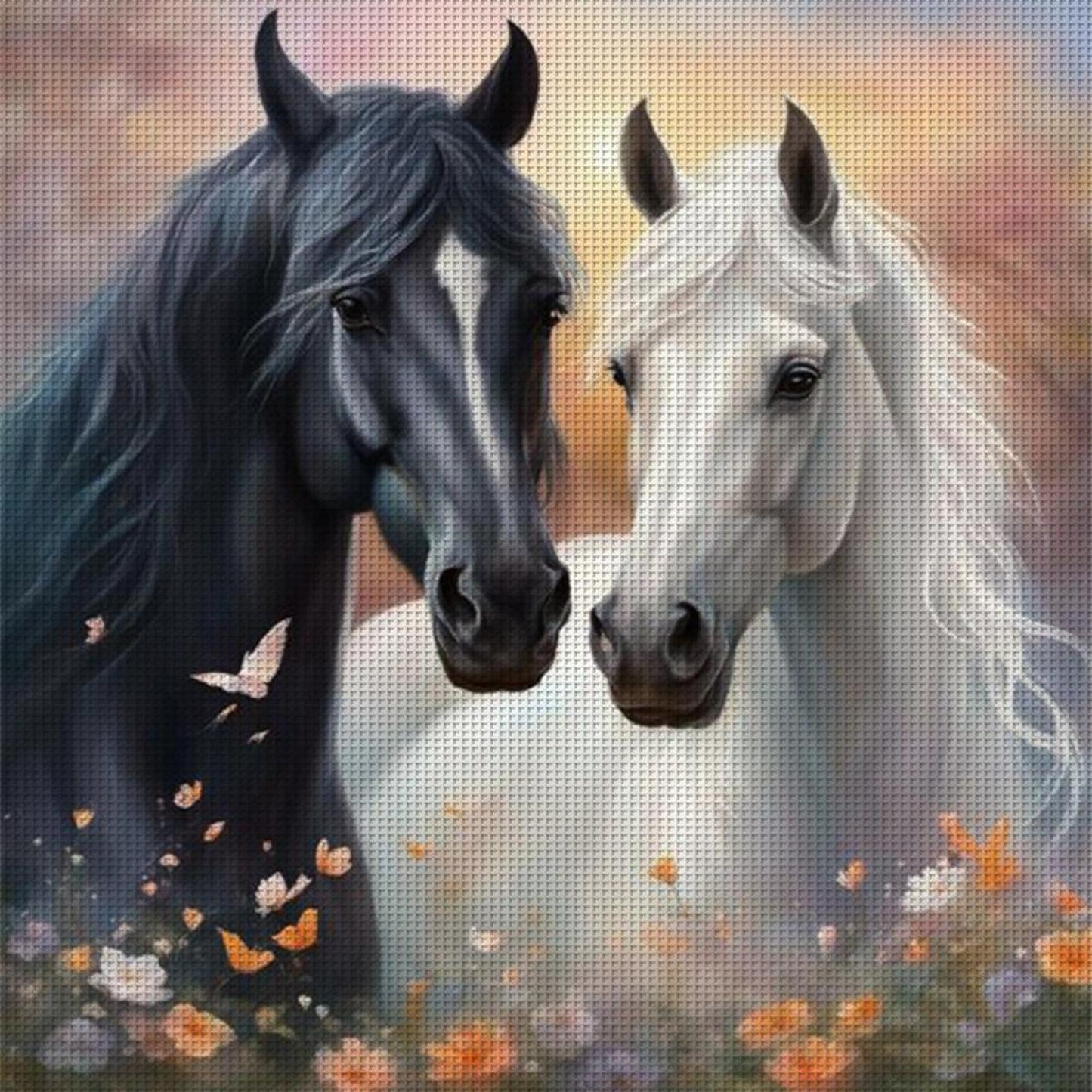 Two Horses - Full 11CT Stamped Cross Stitch 45x45CM - Band
