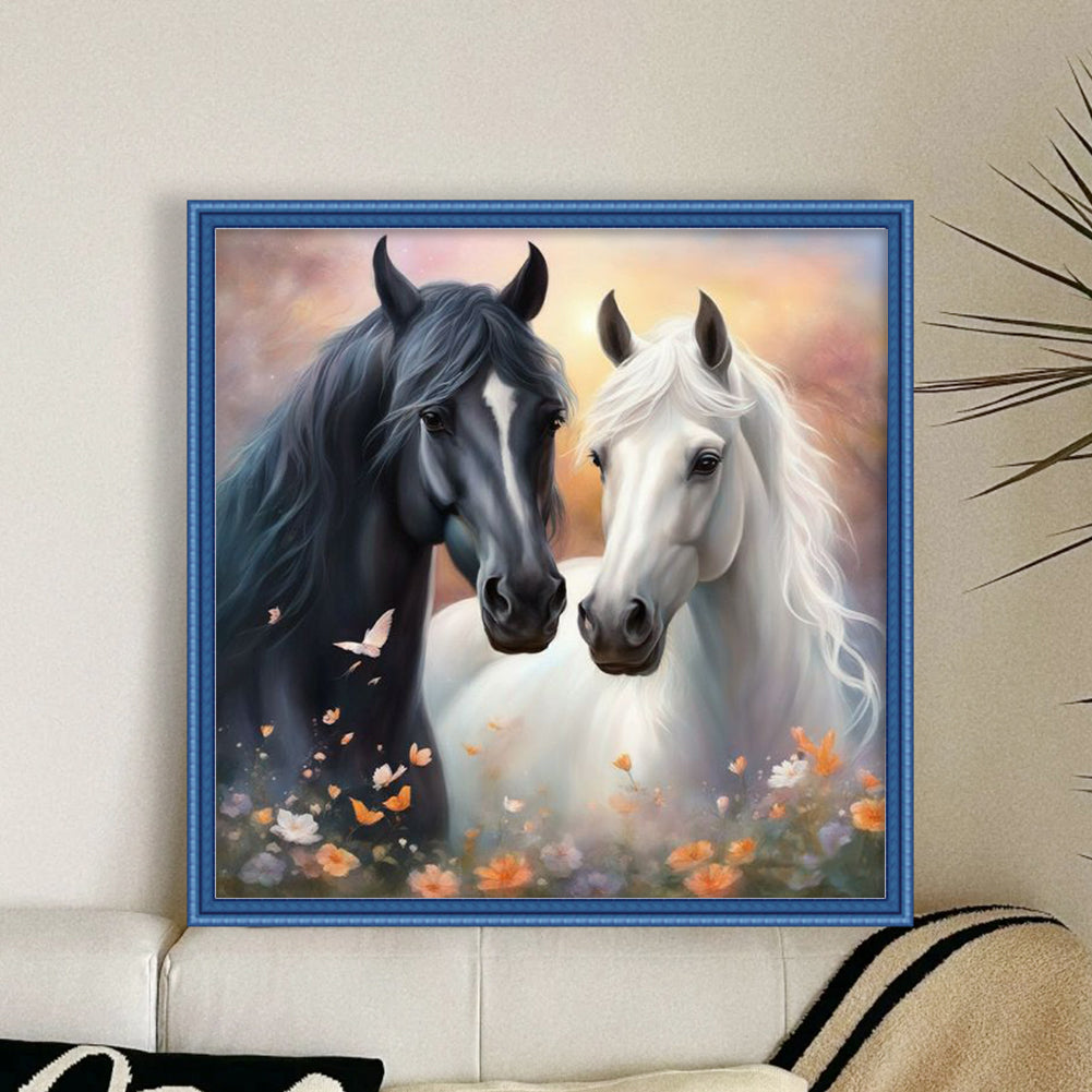 Two Horses - Full 11CT Stamped Cross Stitch 45x45CM - Band