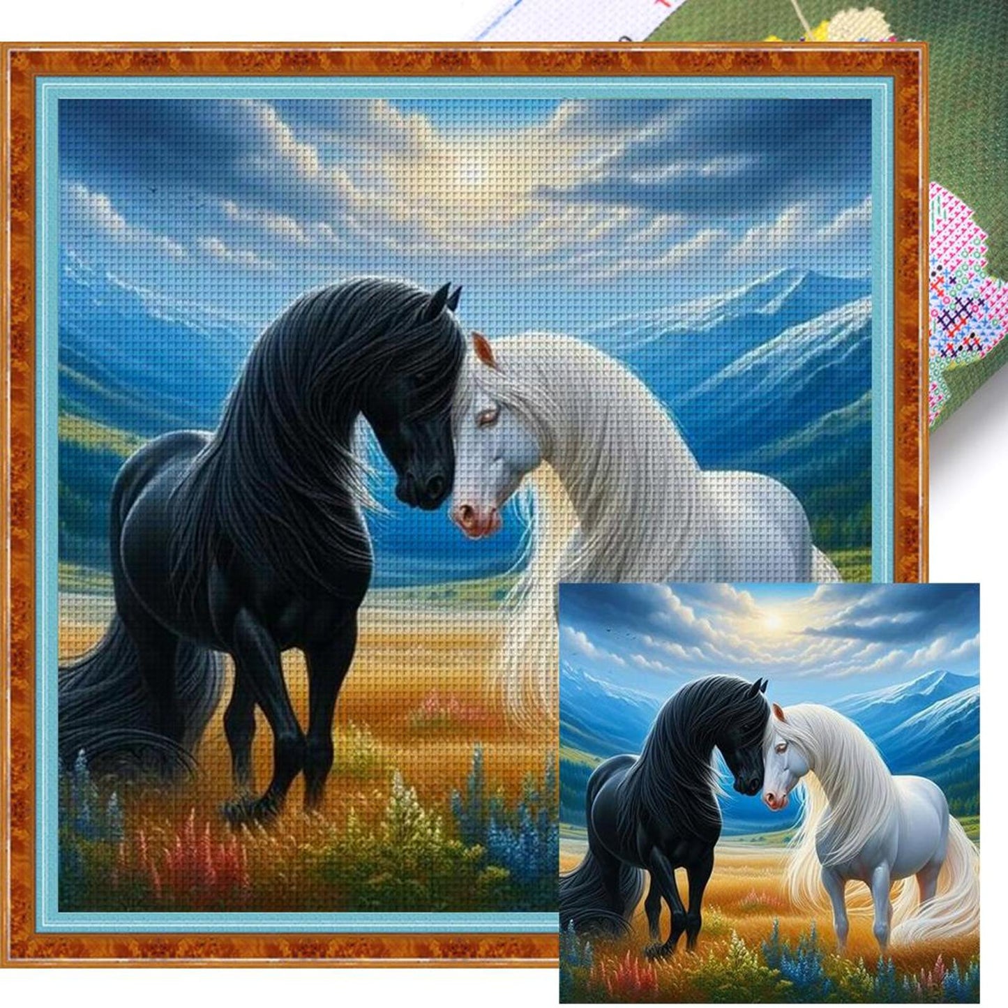 Two Horses - Full 11CT Stamped Cross Stitch 45x45CM - Band