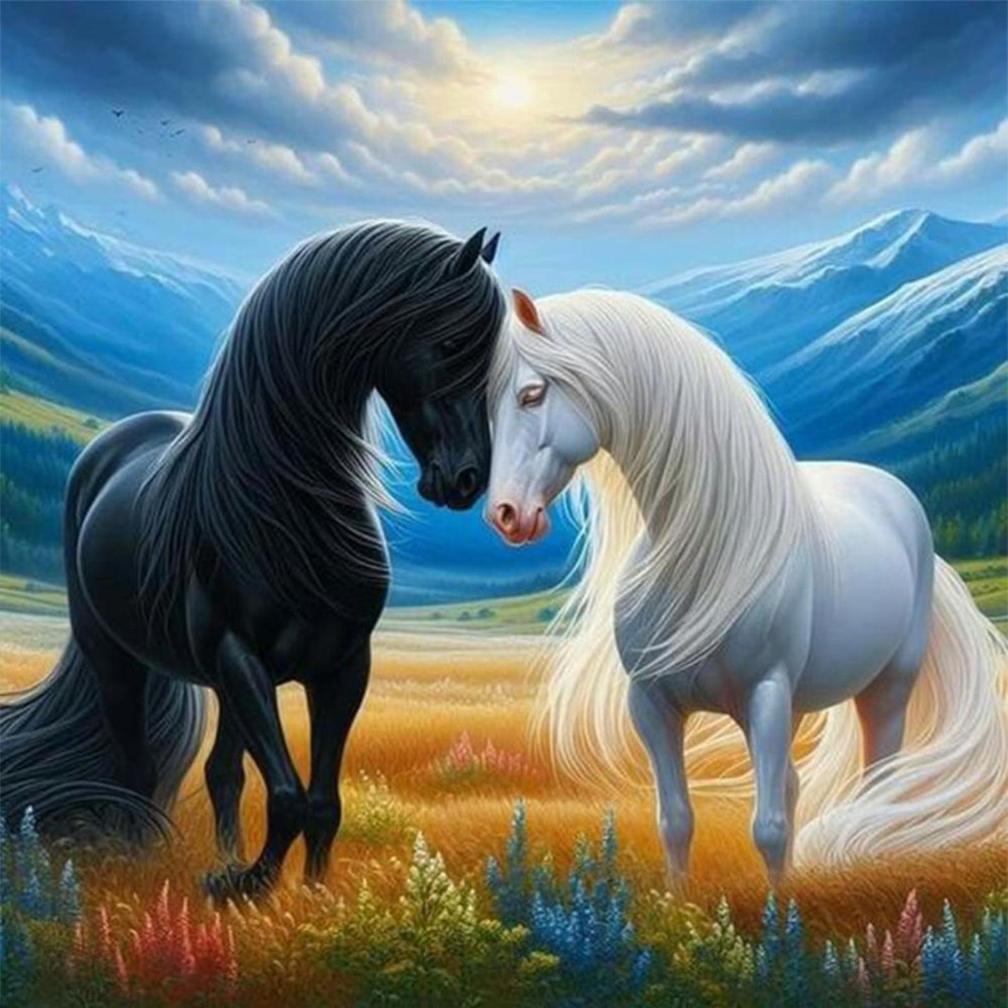 Two Horses - Full 11CT Stamped Cross Stitch 45x45CM - Band