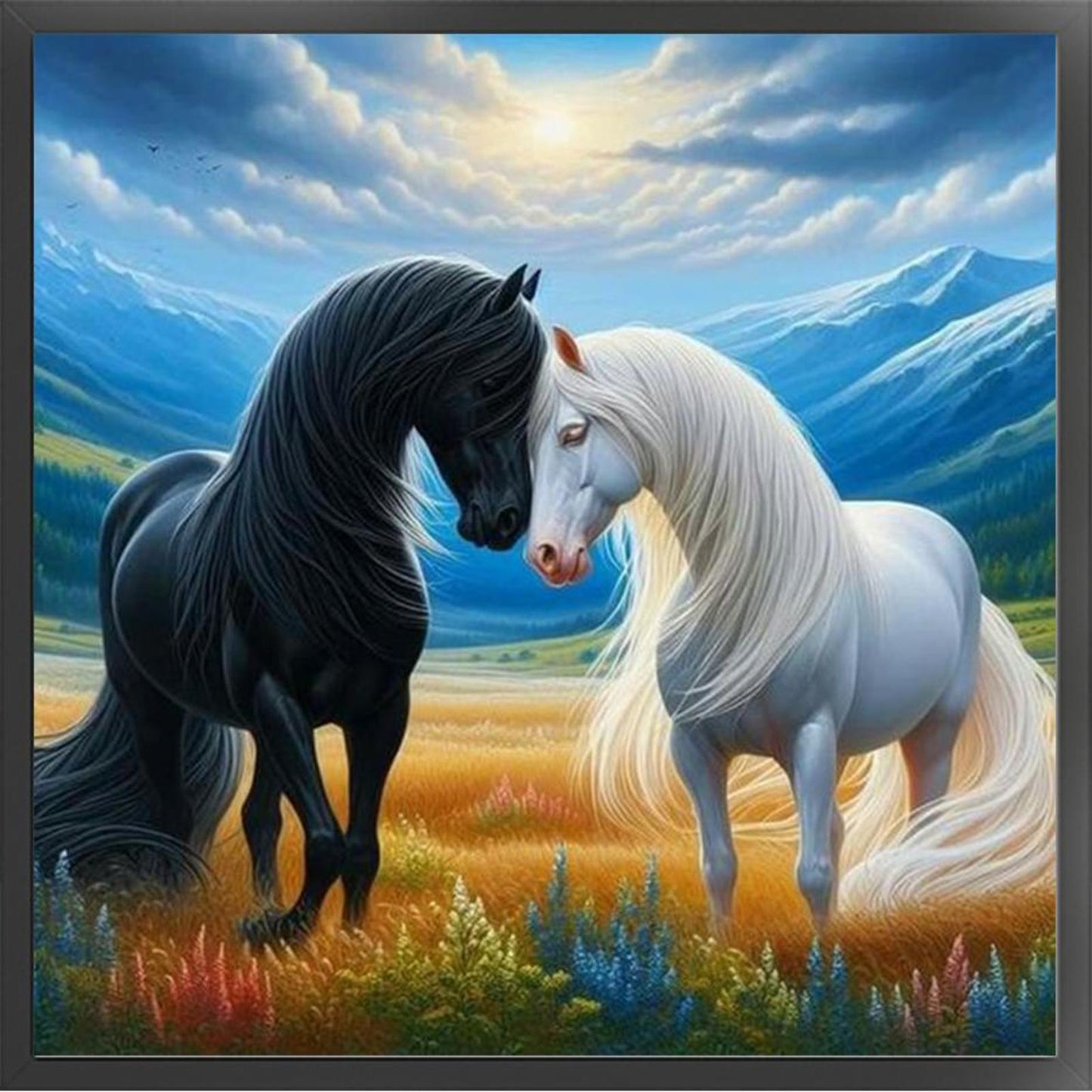 Two Horses - Full 11CT Stamped Cross Stitch 45x45CM - Band