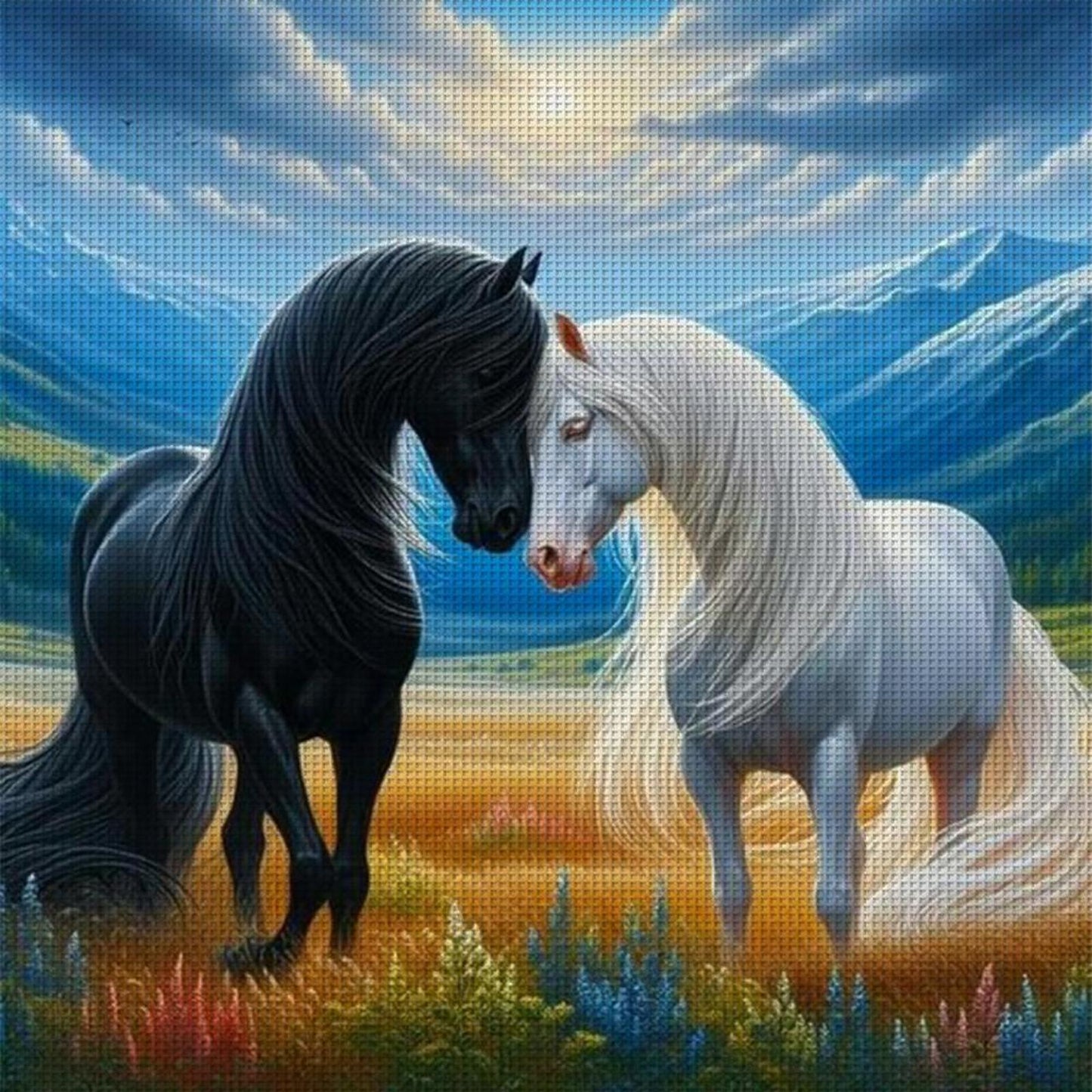 Two Horses - Full 11CT Stamped Cross Stitch 45x45CM - Band