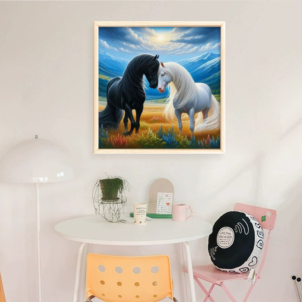 Two Horses - Full 11CT Stamped Cross Stitch 45x45CM - Band
