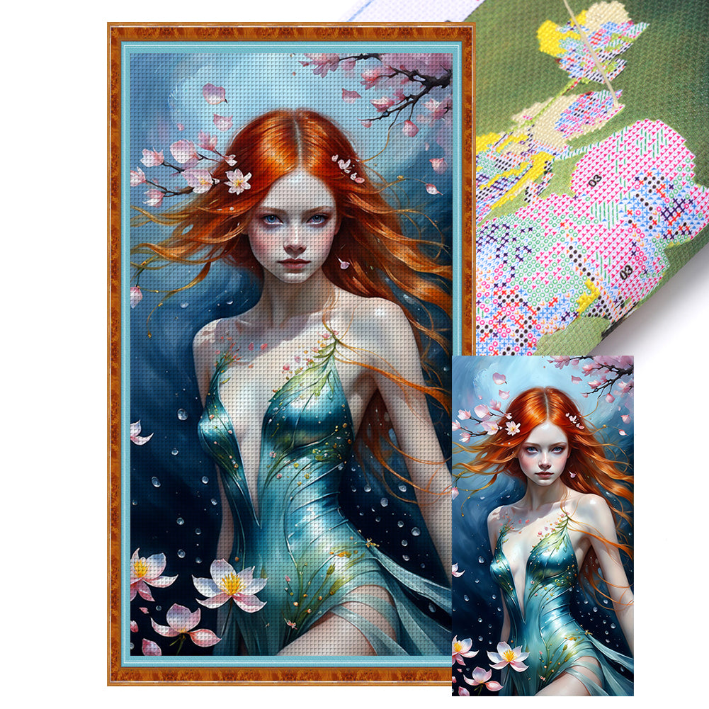 Huancan - Fantasy Girl And Flowers - 40*75CM 11CT 3 Stamped Cross Stitch