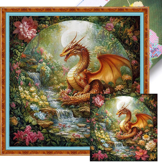 Dragon In The Forest - Full 14CT Stamped Cross Stitch 50x50CM - Huacan
