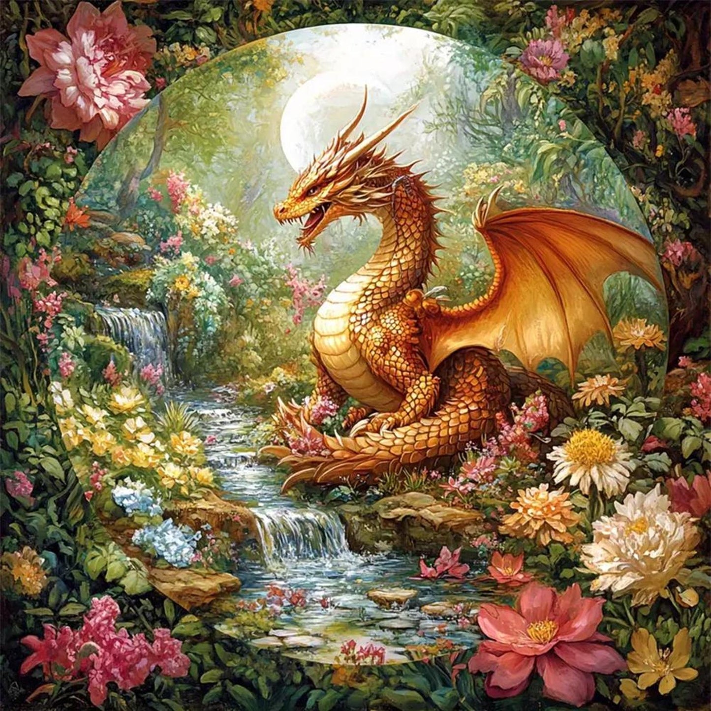 Dragon In The Forest - Full 14CT Stamped Cross Stitch 50x50CM - Huacan