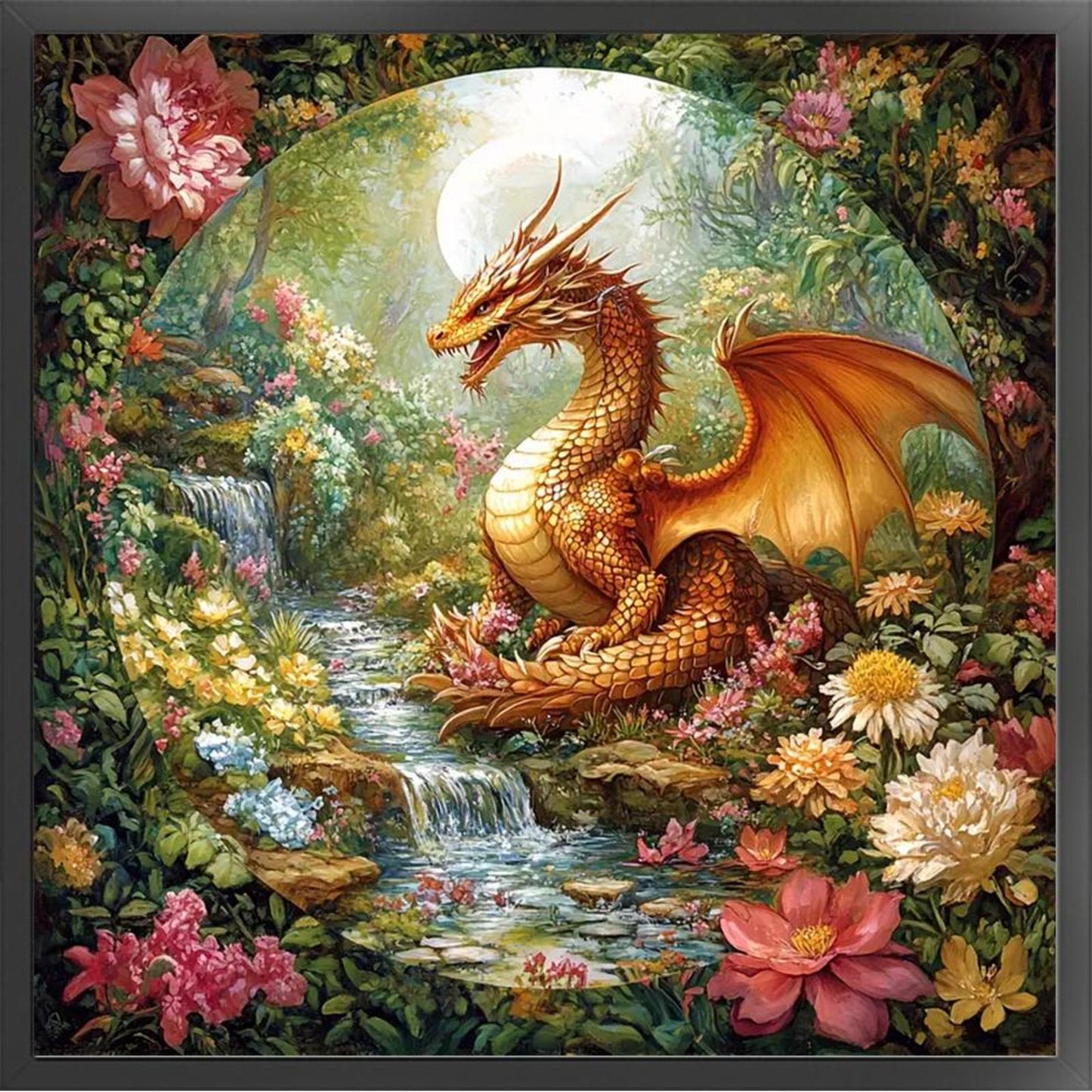 Dragon In The Forest - Full 14CT Stamped Cross Stitch 50x50CM - Huacan
