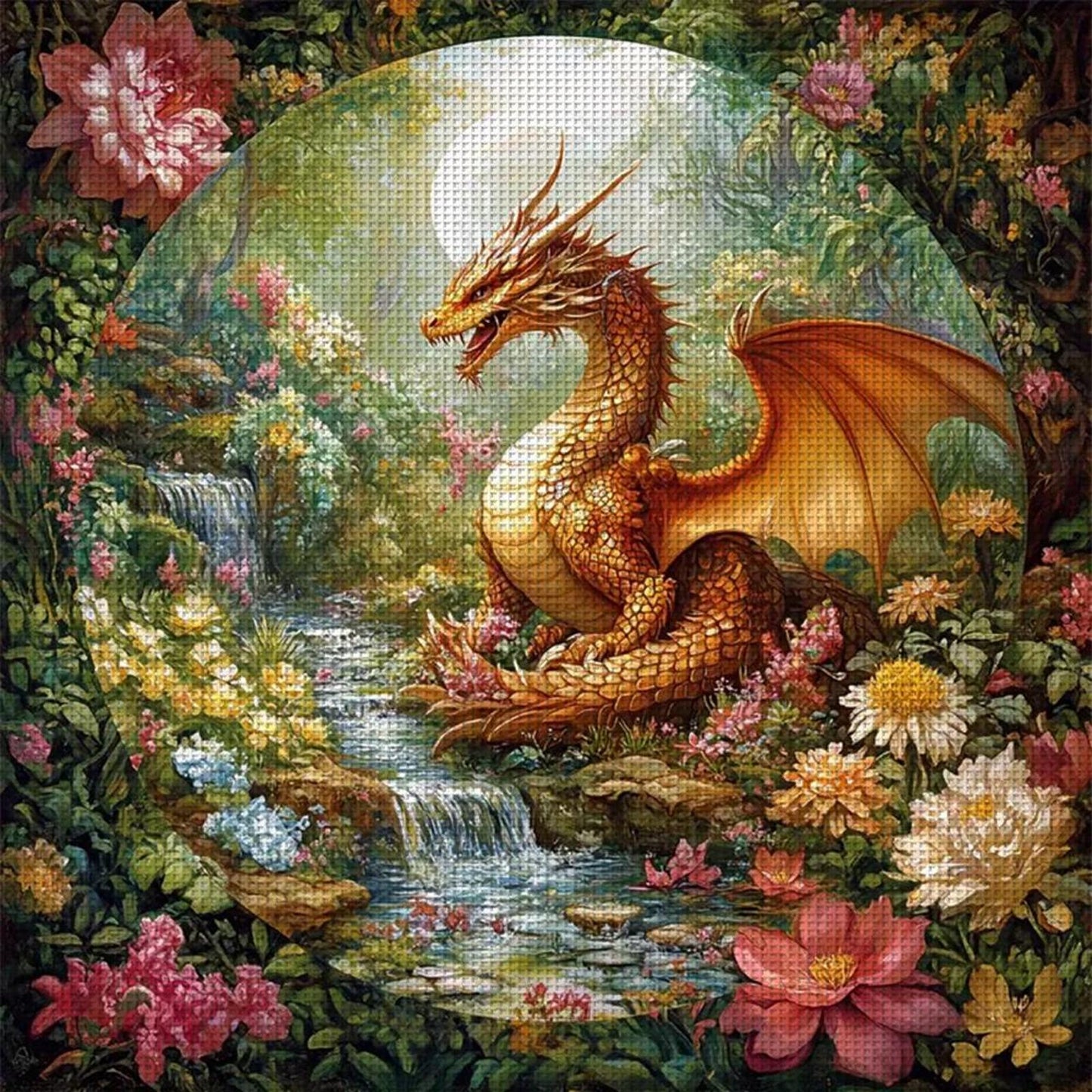 Dragon In The Forest - Full 14CT Stamped Cross Stitch 50x50CM - Huacan