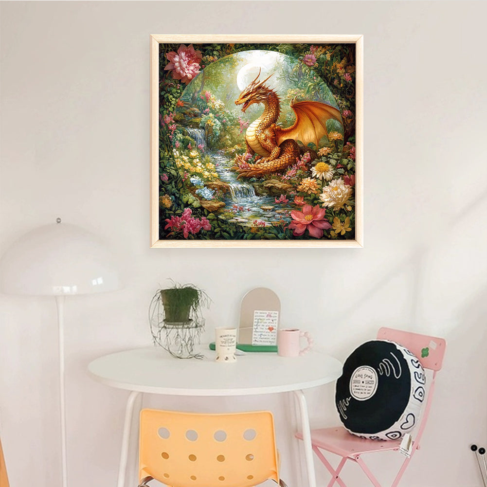 Dragon In The Forest - Full 14CT Stamped Cross Stitch 50x50CM - Huacan