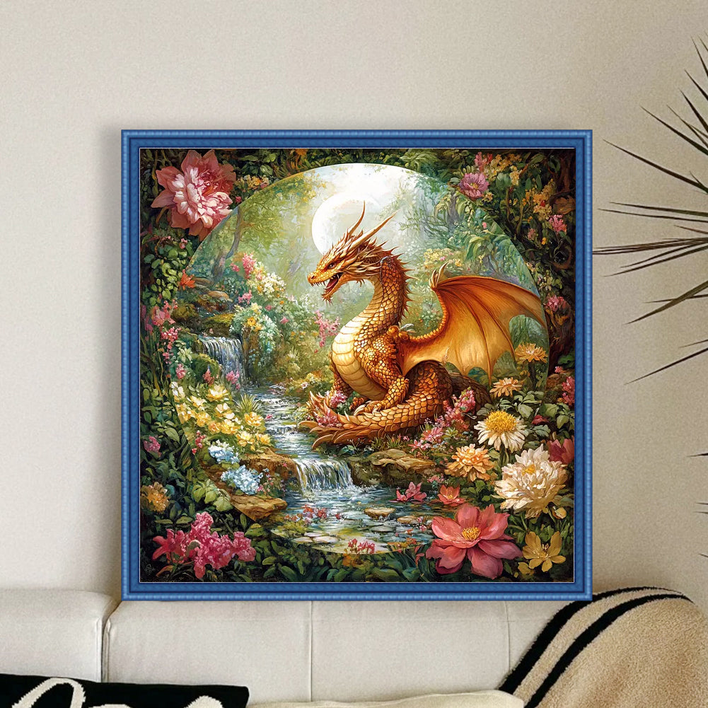Dragon In The Forest - Full 14CT Stamped Cross Stitch 50x50CM - Huacan