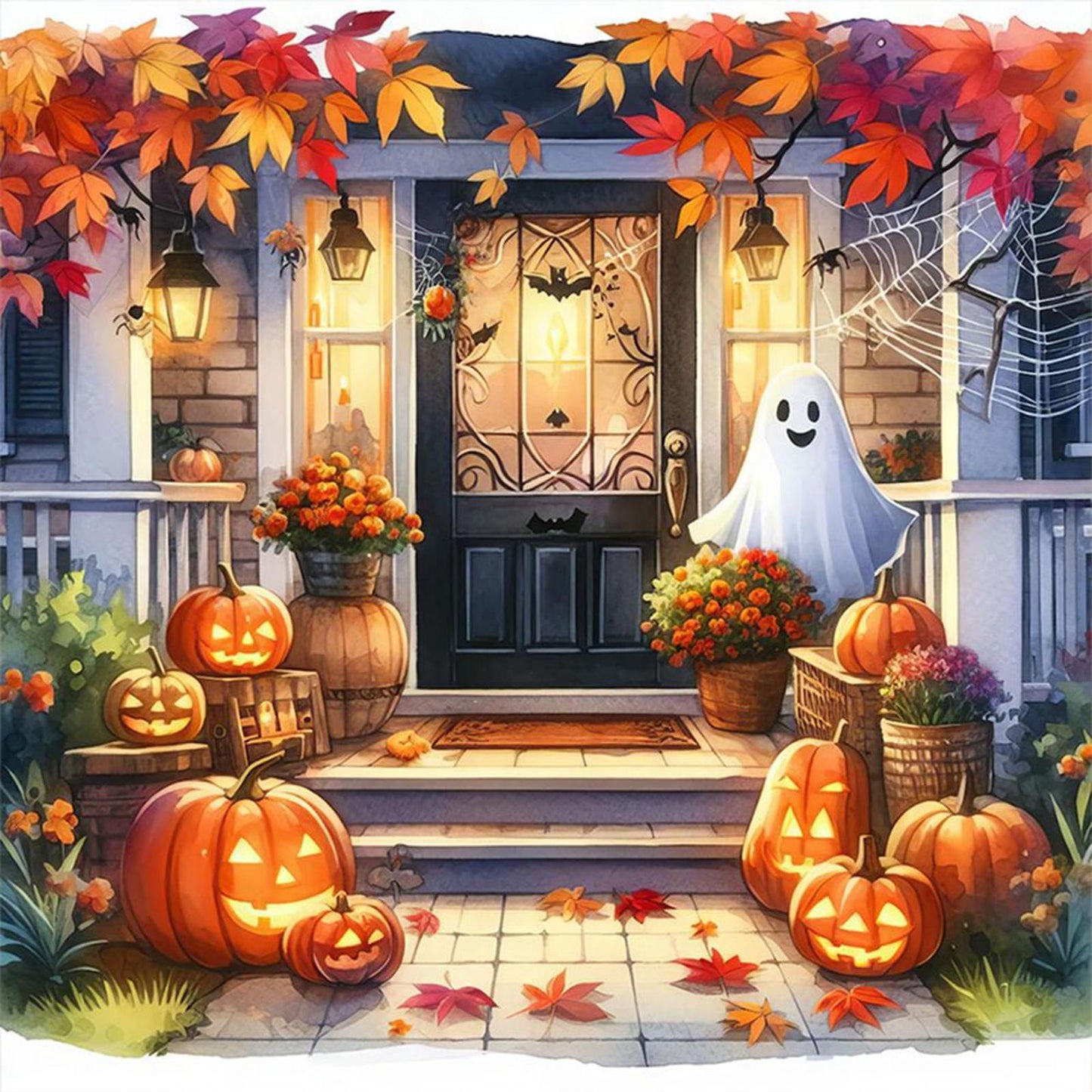 Autumn Pumpkin Cabin - Full 11CT Stamped Cross Stitch 50x50CM - Huacan