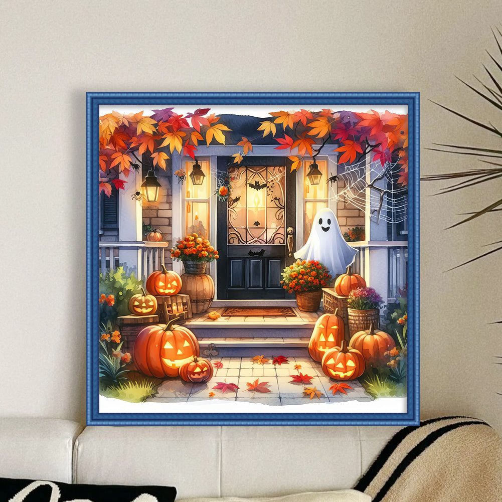 Autumn Pumpkin Cabin - Full 11CT Stamped Cross Stitch 50x50CM - Huacan