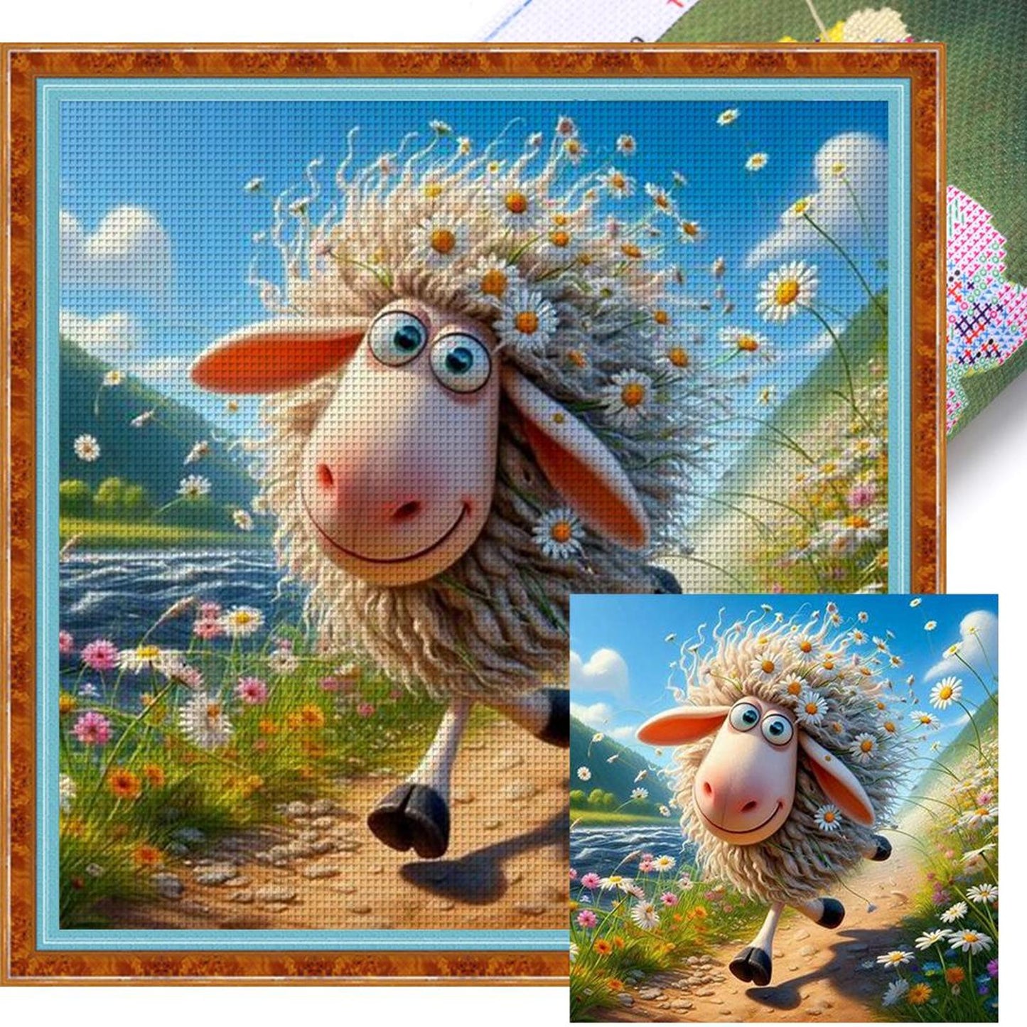 Cute Sheep - Full 11CT Stamped Cross Stitch 45x45CM - Huacan