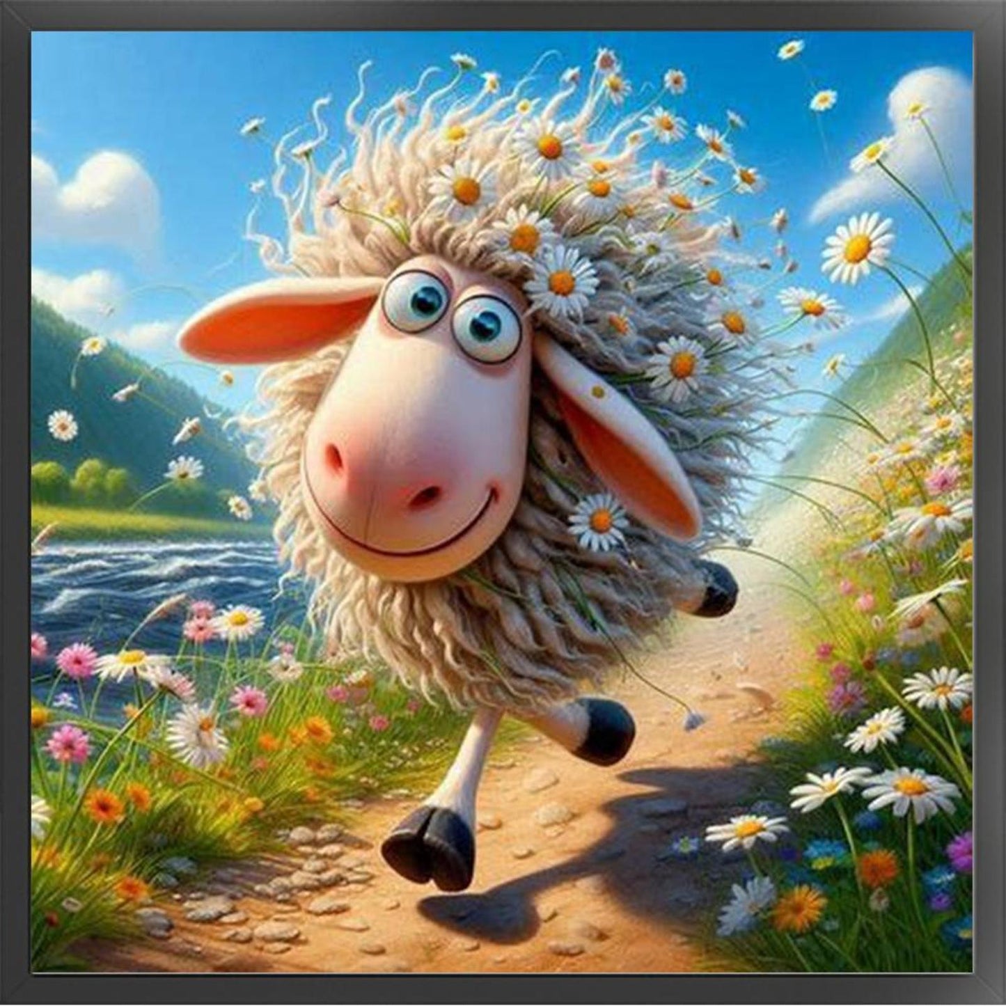 Cute Sheep - Full 11CT Stamped Cross Stitch 45x45CM - Huacan