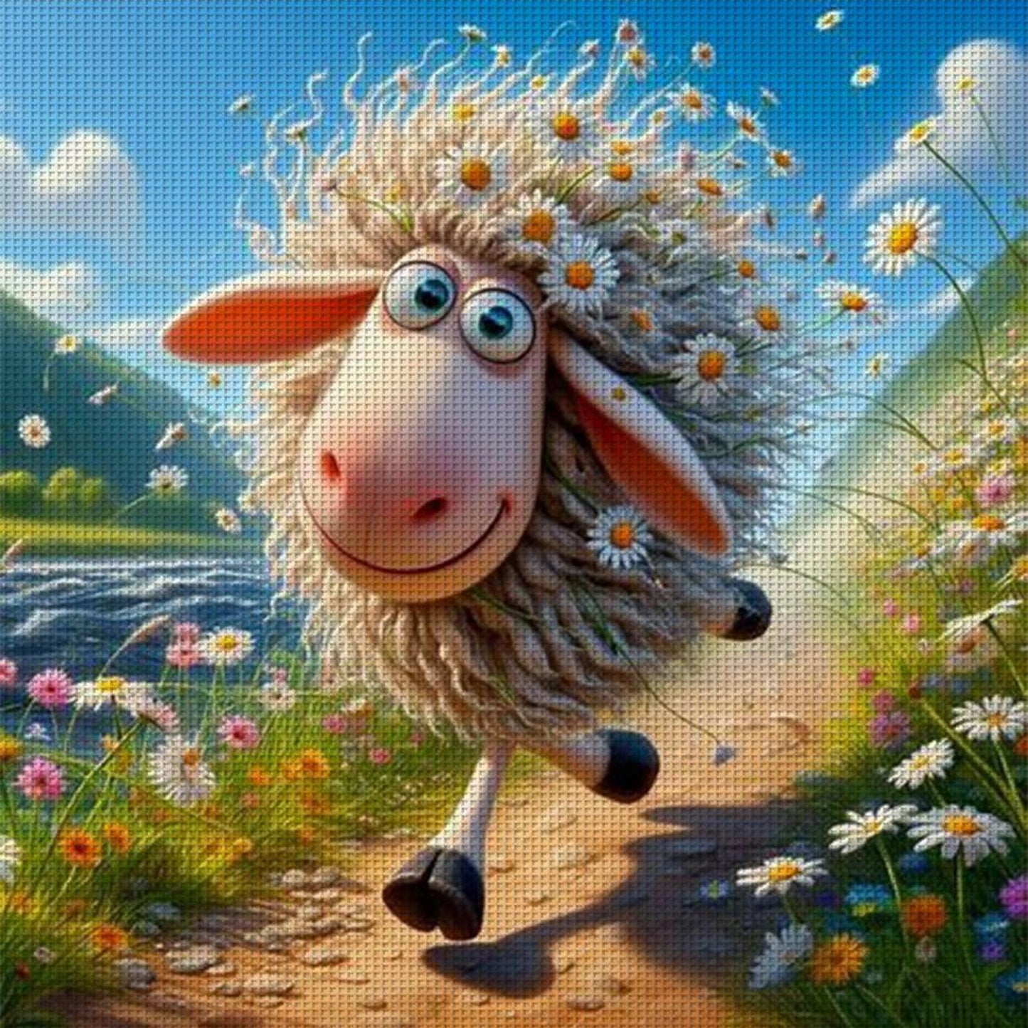 Cute Sheep - Full 11CT Stamped Cross Stitch 45x45CM - Huacan