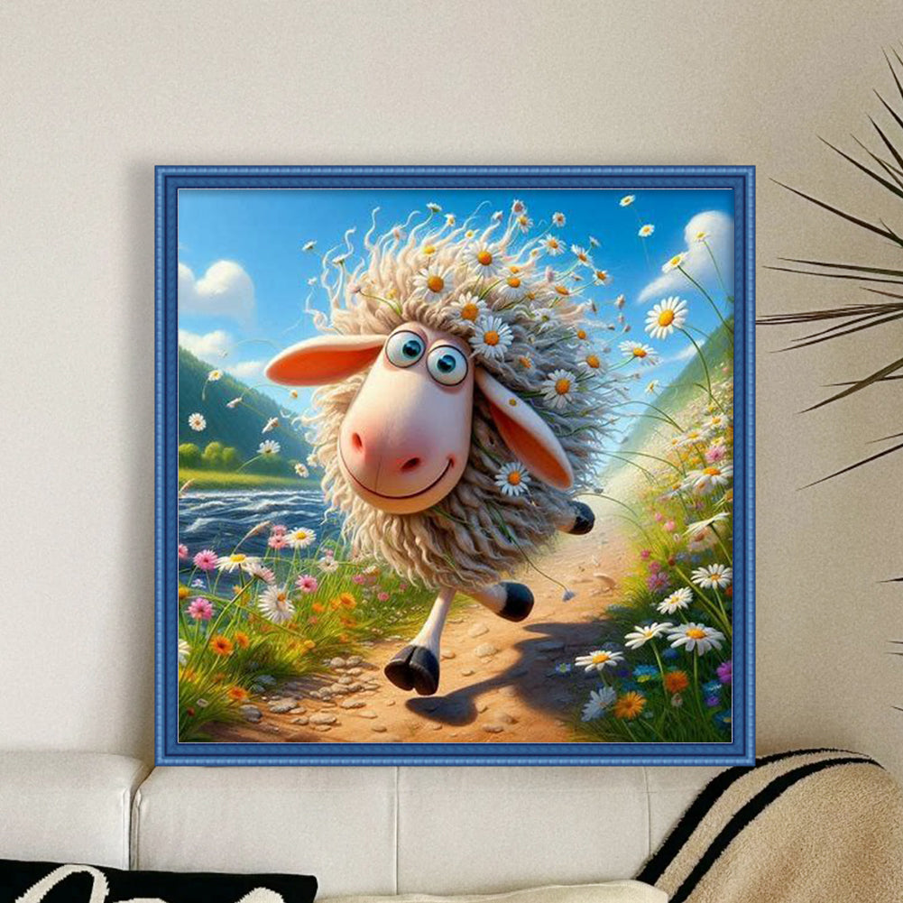 Cute Sheep - Full 11CT Stamped Cross Stitch 45x45CM - Huacan