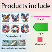 Load image into Gallery viewer, 6PCS DIY US Flag Eagle Wreath Diamond Art Greeting Cards Congratulations Cards
