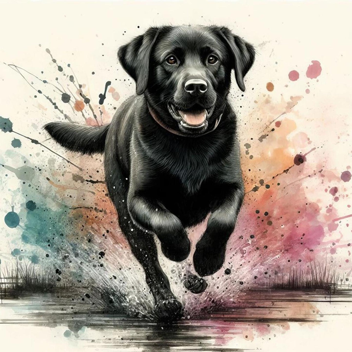Running Black Dog - Full 11CT Stamped Cross Stitch 40x40CM - Yishu