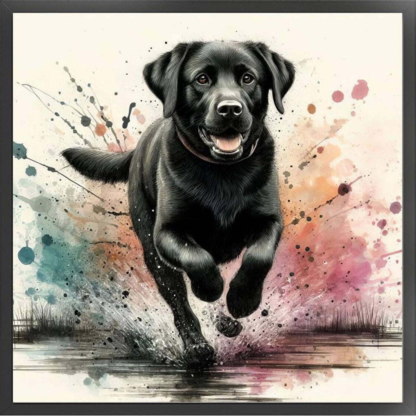 Running Black Dog - Full 11CT Stamped Cross Stitch 40x40CM - Yishu