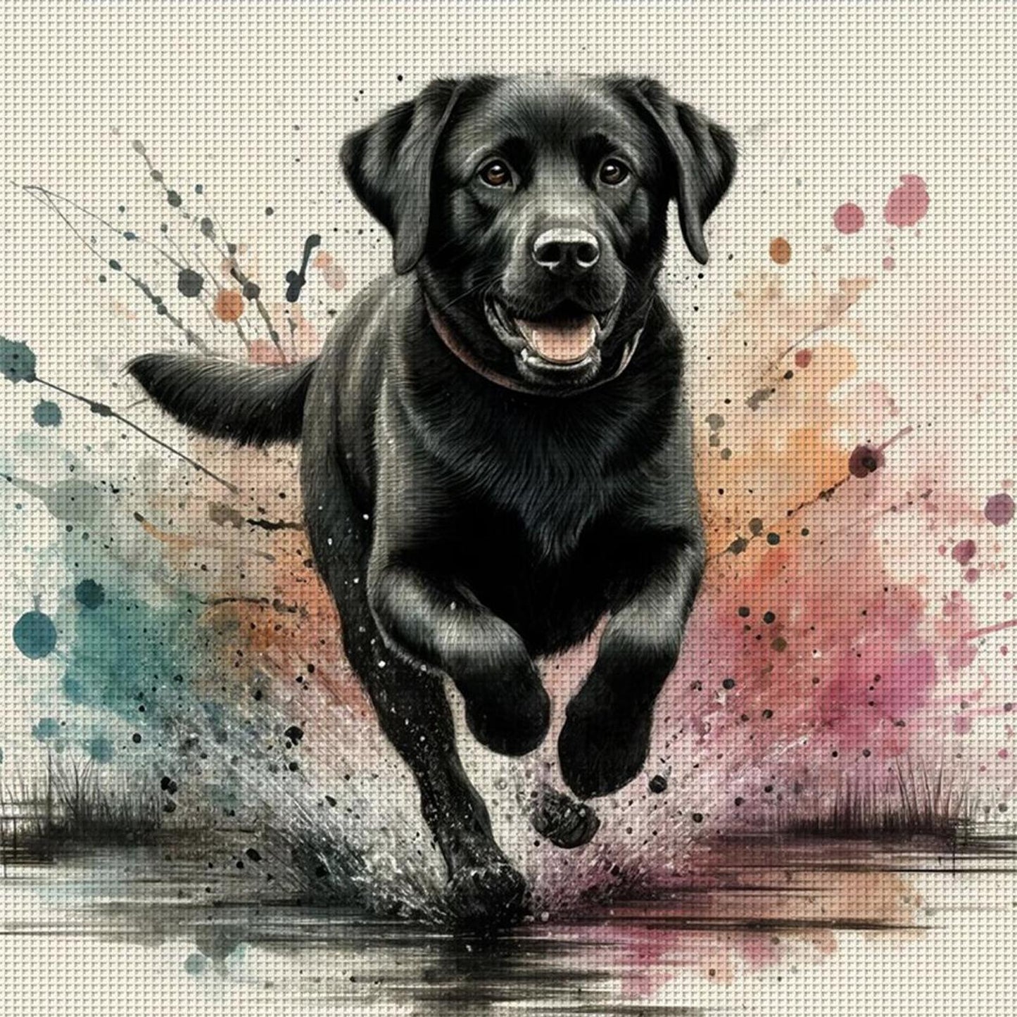 Running Black Dog - Full 11CT Stamped Cross Stitch 40x40CM - Yishu