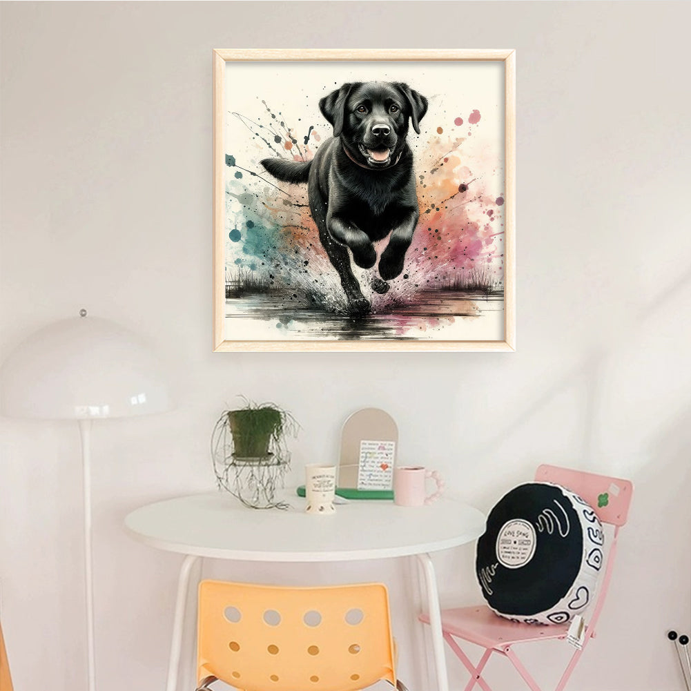 Running Black Dog - Full 11CT Stamped Cross Stitch 40x40CM - Yishu